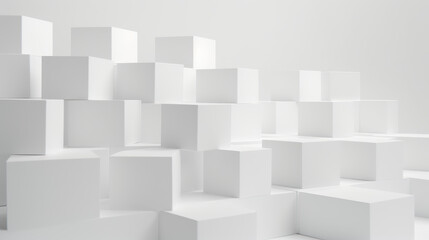 Collection of blocks of various sizes, arranged in a seemingly random pattern. Depth and complexity. Modern art, architecture visualization, complexity and organized chaos. Cubes Background.