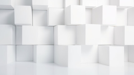 Obraz premium Collection of blocks of various sizes, arranged in a seemingly random pattern. Depth and complexity. Modern art, architecture visualization, complexity and organized chaos. Cubes Background.