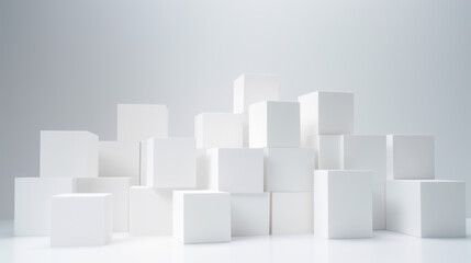 Obraz premium Collection of blocks of various sizes, arranged in a seemingly random pattern. Depth and complexity. Modern art, architecture visualization, complexity and organized chaos. Cubes Background.