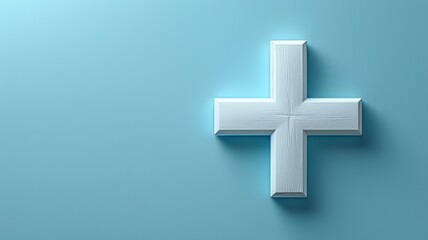 Obraz premium A white medical cross symbol on a soft blue gradient background