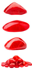 Fototapeta premium A collection of vibrant red gemstones stacked creatively, showcasing their unique shapes and glossy textures.
