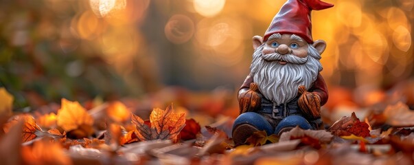 Garden gnome in an autumn setting