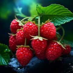 Fresh Ripe Raspberries on Dark Background