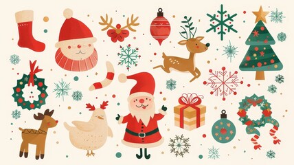 Fototapeta premium Festive Christmas Clipart Collection