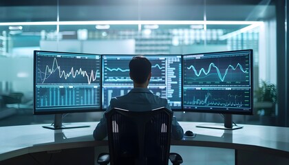 Businessman Analyzing Data on Monitors