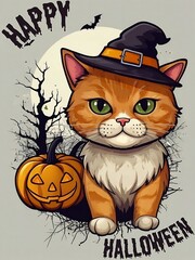 halloween cat with pumpkin hat.halloween banners set.halloween background with cat.Happy Halloween creative poster design.Calligraphy with pumpkin,cat,full moon.Can be used for posters invitation.