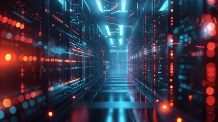 Obraz premium A minimalistic view of a futuristic data center showcasing glowing servers and high-tech network connections that power the IT industry.
