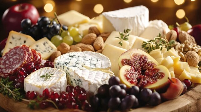 Delicious Cheeseboard with Fresh Fruits and Nuts