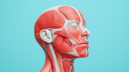 Detailed Illustration of Facial Muscles Expressing Emotions: Psychology, Anatomy, Copy Space. High Detail 8K Image.