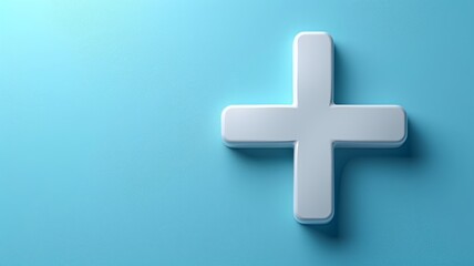 Obraz premium A white medical cross symbol on a soft blue gradient background