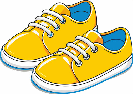 yellow sneakers with white laces and blue trim clip art preview