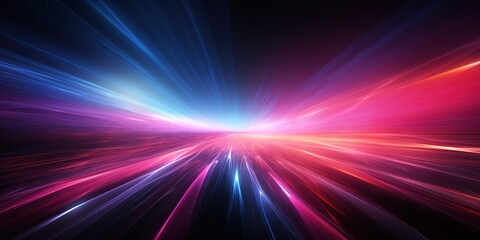 Abstract digital art with glowing lines in pink, blue, and orange on a black background.