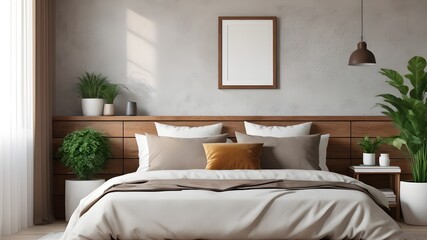 Mockup frame in bedroom interior background, mockup frame design, frame mockup