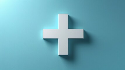 Fototapeta premium A white medical cross symbol on a soft blue gradient background