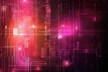 Obraz premium Abstract digital background with glowing pink and red circuit board pattern.