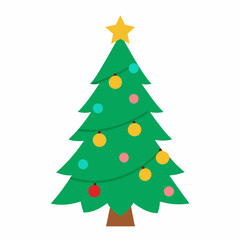 Detailed Christmas tree vector with ornaments, star, and gifts, perfect for festive designs.