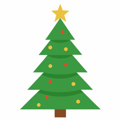 Detailed Christmas tree vector with ornaments, star, and gifts, perfect for festive designs.
