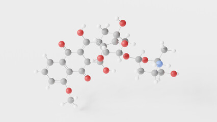 doxorubicin molecule 3d, molecular structure, ball and stick model, structural chemical formula chemotherapy medication