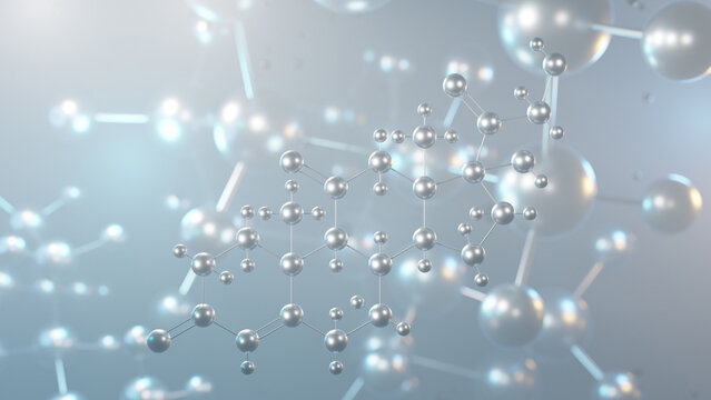 cortisone molecular structure, 3d model molecule, steroid hormone, structural chemical formula view from a microscope