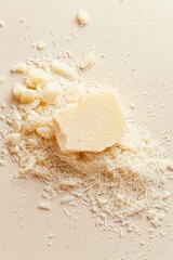 Parmesan cheese on beige background