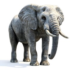 Obraz premium African Elephant Portrait: Majestic and wise, an African elephant stands tall against a white background, its wrinkled skin and ivory tusks a testament to its enduring presence. A symbol of strength, 