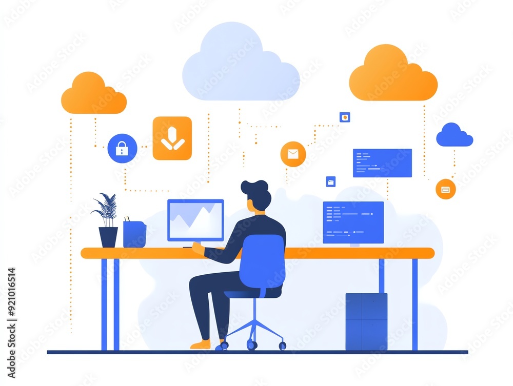 Aufkleber Man working with cloud computing technology at his desk.