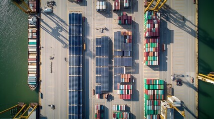 Sustainable Container Port with Green Energy Solutions and Solar Powered Cranes