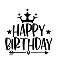 Happy Birthday typography design on plain white transparent isolated background for card, shirt, hoodie, sweatshirt, apparel, tag, mug, icon, poster or badge