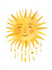 watercolor bright sun, Sun clipart, Summer clipart, Warm sun, Hand drawn, digital download, illustration