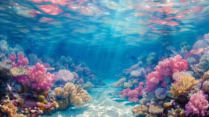 Fototapeta premium Colorful Underwater Coral Reef Panorama