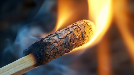 Dramatic Macro Capture of Matchstick Ignition Revealing Fiery Textures and Transformative Energy