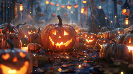 Pumpkins arranged for a Halloween celebrations. Hallowe'en is a celebration observed in many countries on 31 October, the eve of the Western Christian feast of All Hallows' Day