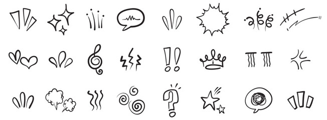 vector set handdrawn cartoony expression sign doodle curve directional arrows emoticon effects desig