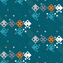 Simple glitch geometric seamless abstract pattern with playful woven summer color. Bright whimsical gender neutral bold irregular shape textile Cotton effect background. 