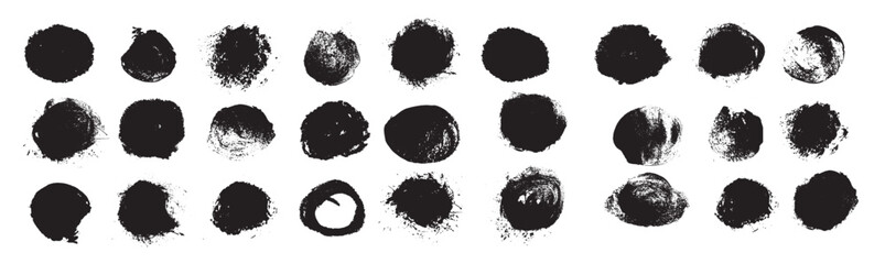 black round grunge paint circle stain texture decoration elements.