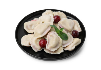 Traditional Ukrainian dumplings (varenyky) with cherries isolated on white