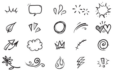 hand drawn set elements abstract arrows ribbons hearts stars crowns other elements hand drawn style