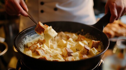 Melting Cheese Fondue with Toasted Bread