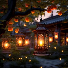 Evening Lanterns in a Garden