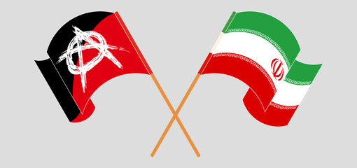 Crossed and waving flags of Anarchy and Iran