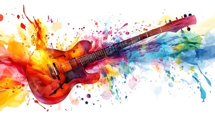 Naklejka premium Captivating Abstract Watercolor Music Composition with Flowing Instruments and Expressive Brush