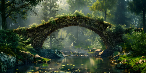 Fototapeta premium Beautiful view of greenery and a bridge in the forest