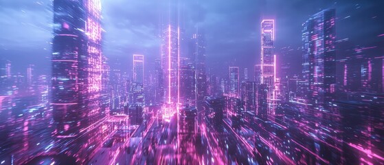 Obraz premium Futuristic Cityscape with Neon Lights