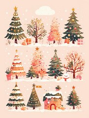 Obraz premium Whimsical Christmas: A Set of Amusingly Decorated Trees, Perfect for Bringing Laughter and Joy to Winter Holiday Settings