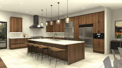 sketch design of interior kitchen,3d render and illustration