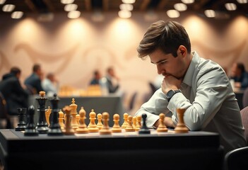 Professional player focused at a chess tournament.