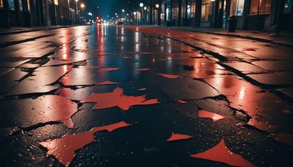 A haunting image of blood splattered on a road surface, evoking a sense of mystery and unease.