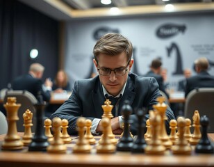 Professional player focused at a chess tournament.
