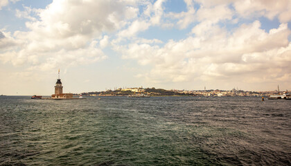 bosphorus and maiden's tower, kiz kulesi, leander's tower city shorescape uskudar istanbul 