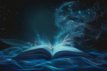 Many books and e-book reader, copy space. Beautiful simple AI generated image